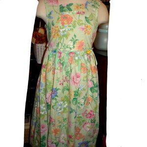 Vintage Girls clothes size 8 Bonnie Jean green floral cool cotton party dress